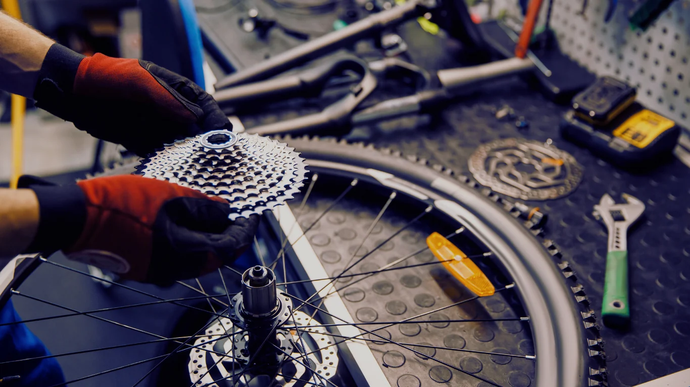 Serviced bicycle undergoing a final condition check before leaving the repair workshop